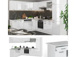 Cocina esquinera blanco alto brillo/blanco 287x60x81.6 r-line
