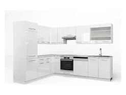 Cocina esquinera blanco alto brillo/blanco 287x60x81.6 fame-line