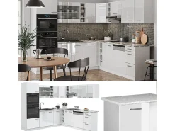 Cocina esquinera blanco alto brillo/blanco 247x60x81.6 r-line