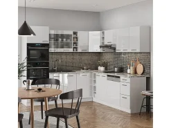 Cocina esquinera blanco alto brillo/blanco 247x60x81.6 r-line