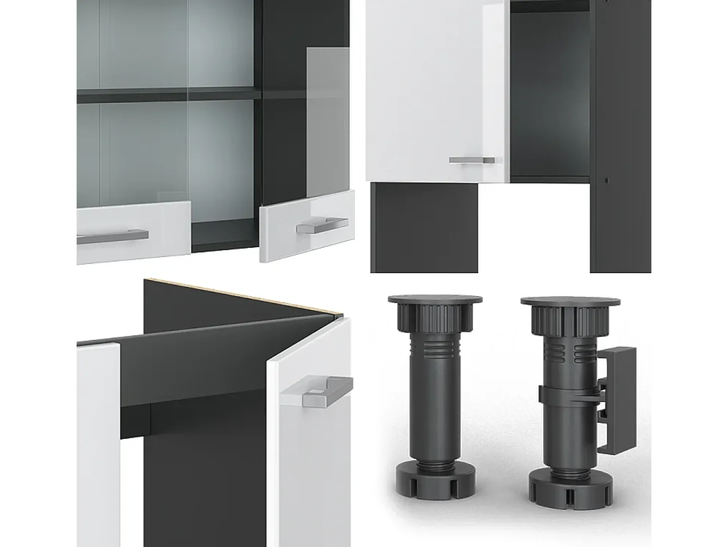Cocina esquinera blanco brillo/antracita 247x60x81.6 r-line