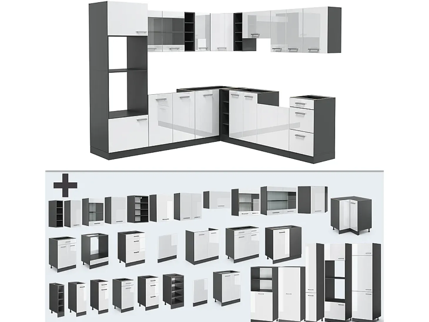 Cocina esquinera blanco brillo/antracita 247x60x81.6 r-line