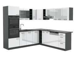 Cocina esquinera blanco brillo/antracita 247x46x81.6 r-line