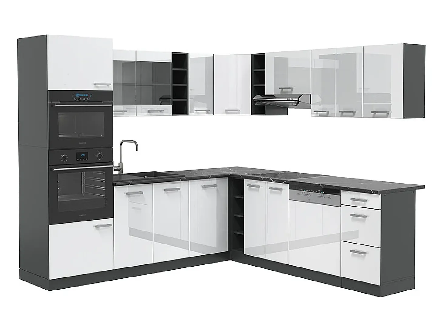 Cocina esquinera blanco brillo/antracita 247x46x81.6 r-line