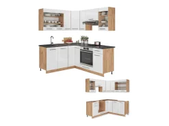 Cocina esquinera blanco brillo intenso/roble dorado 190x46x81.6 fame-line