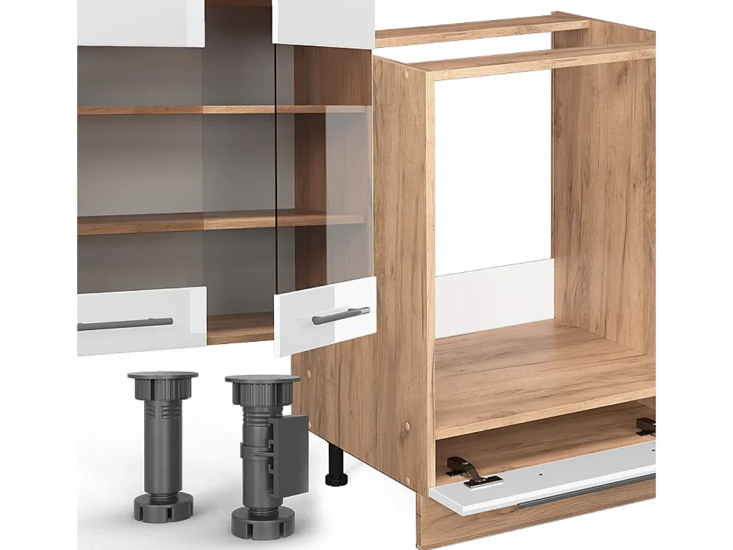 Cocina esquinera blanco brillo intenso/roble dorado 347x46x81.6 fame-line