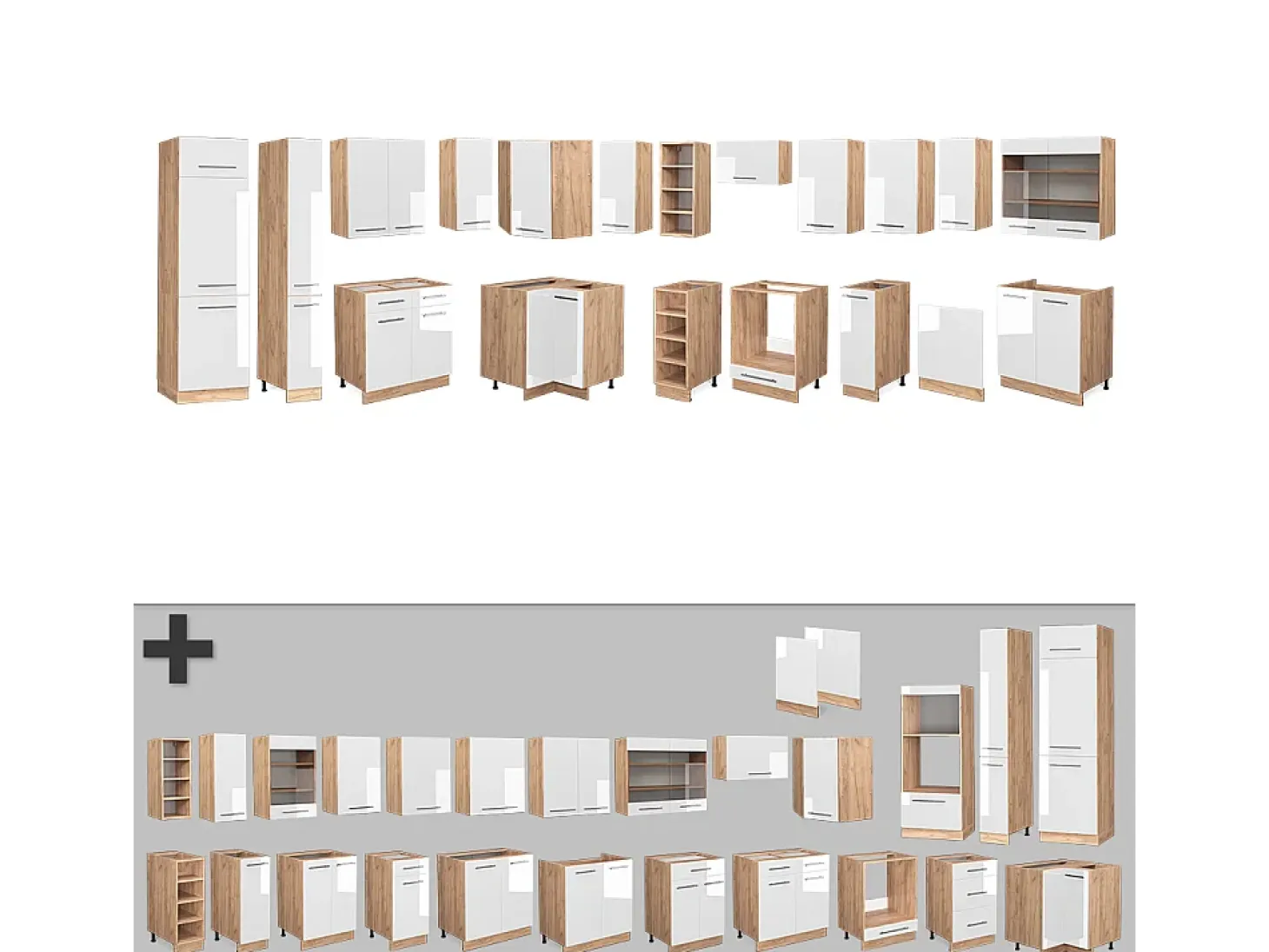 Cocina esquinera blanco brillo intenso/roble dorado 347x46x81.6 fame-line