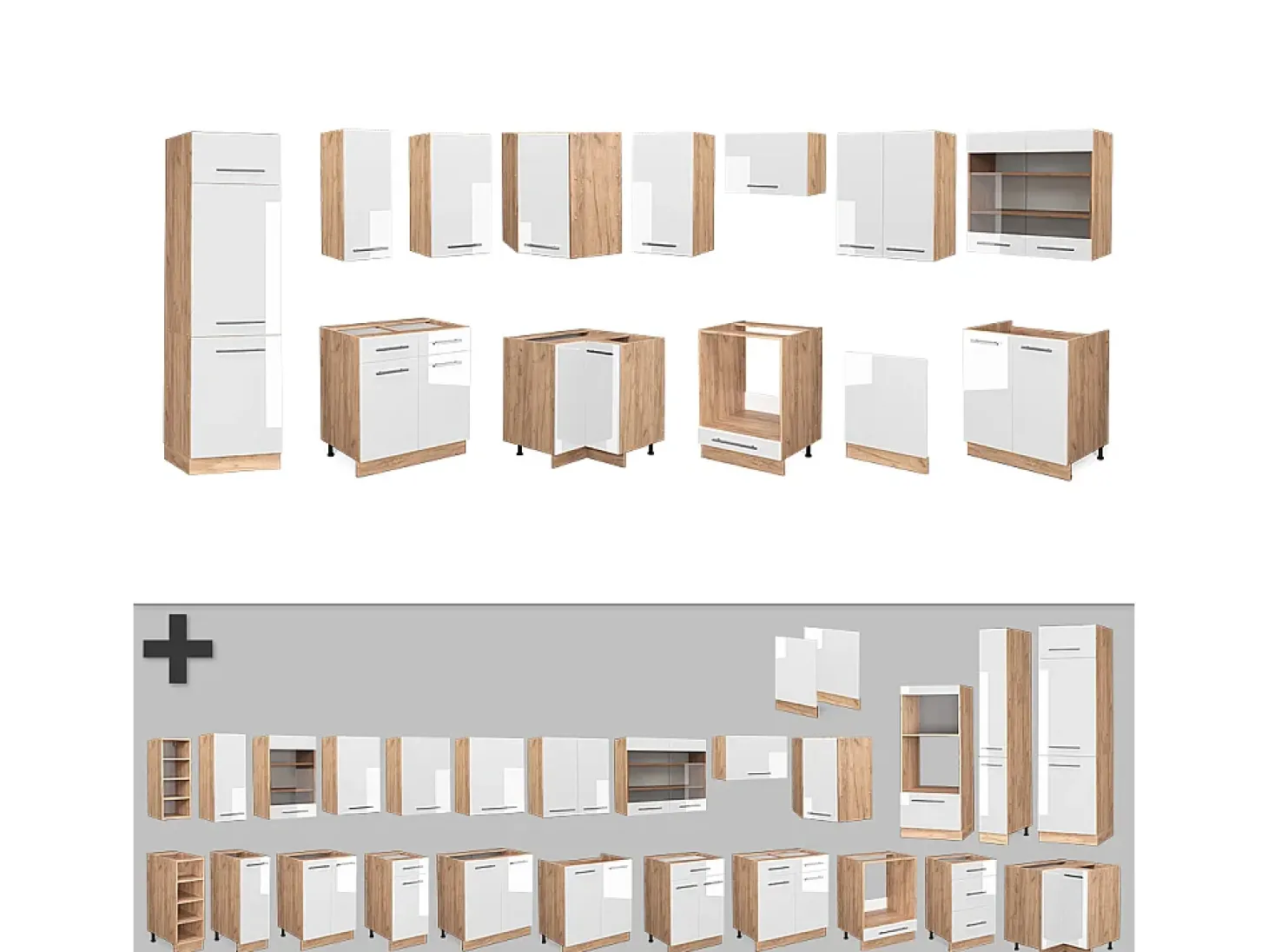 Cocina esquinera blanco brillo intenso/roble dorado 227x60x81.6 fame-line