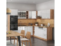 Cocina esquinera blanco brillo intenso/roble dorado 247x60x81.6 r-line