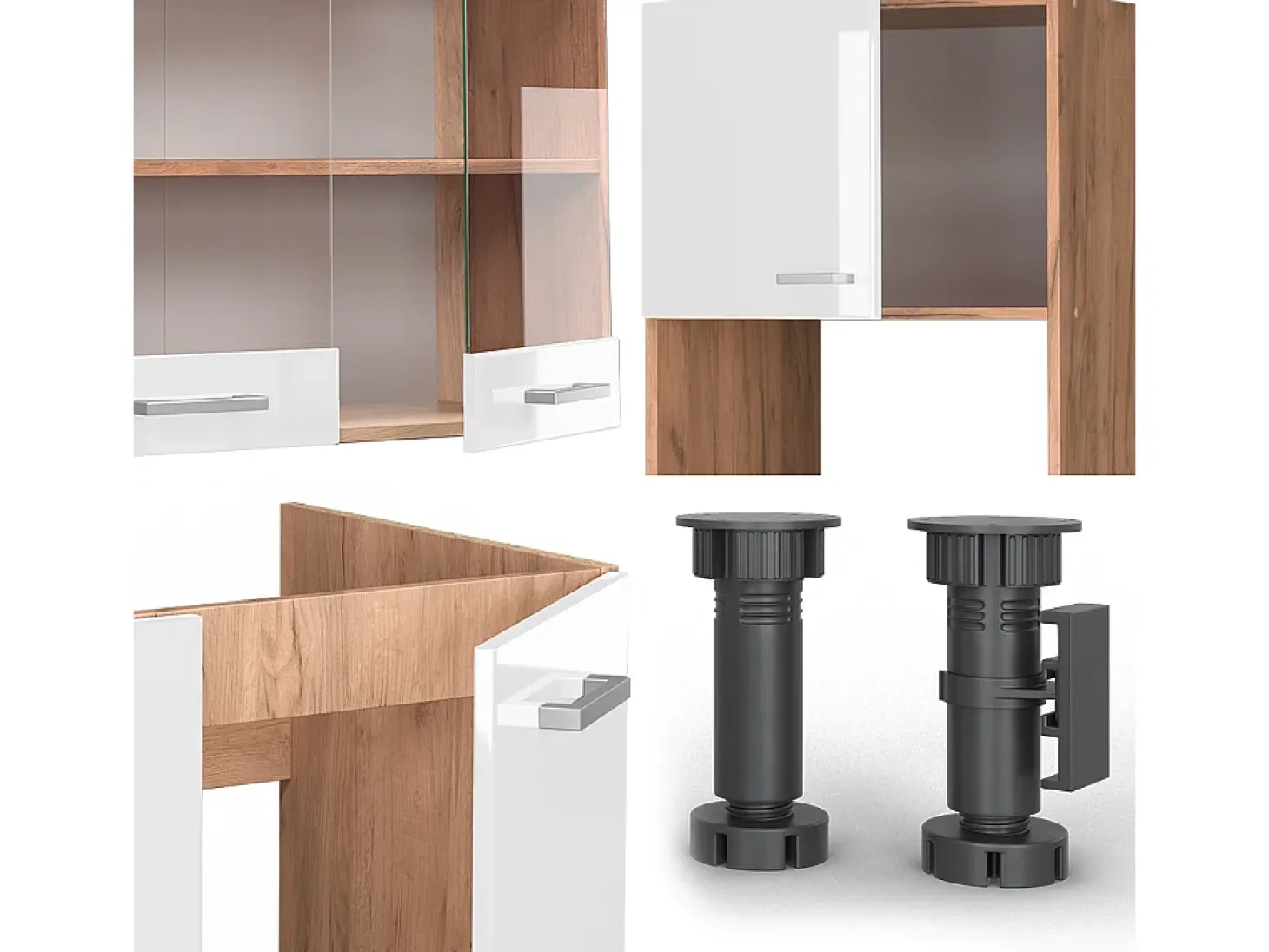 Cocina esquinera blanco brillo intenso/roble dorado 247x60x81.6 r-line