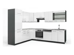 Cocina esquinera blanco brillo/antracita 287x60x81.6 fame-line