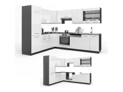Cocina esquinera blanco brillo/antracita 287x60x81.6 fame-line