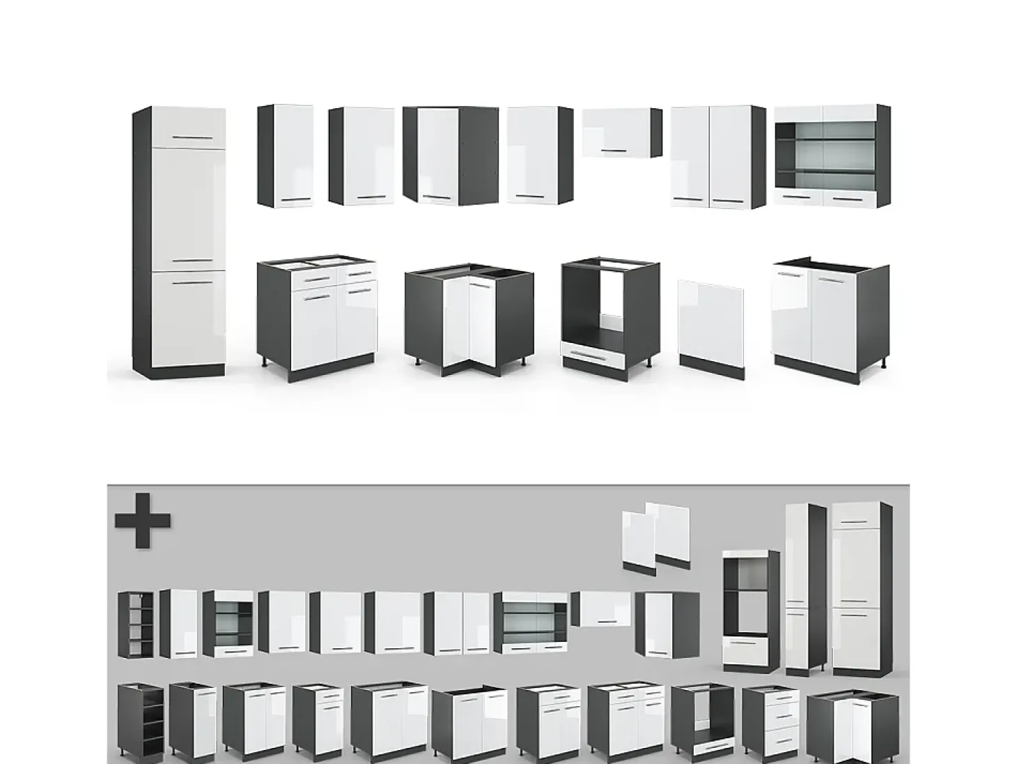 Cocina esquinera blanco brillo/antracita 287x60x81.6 fame-line