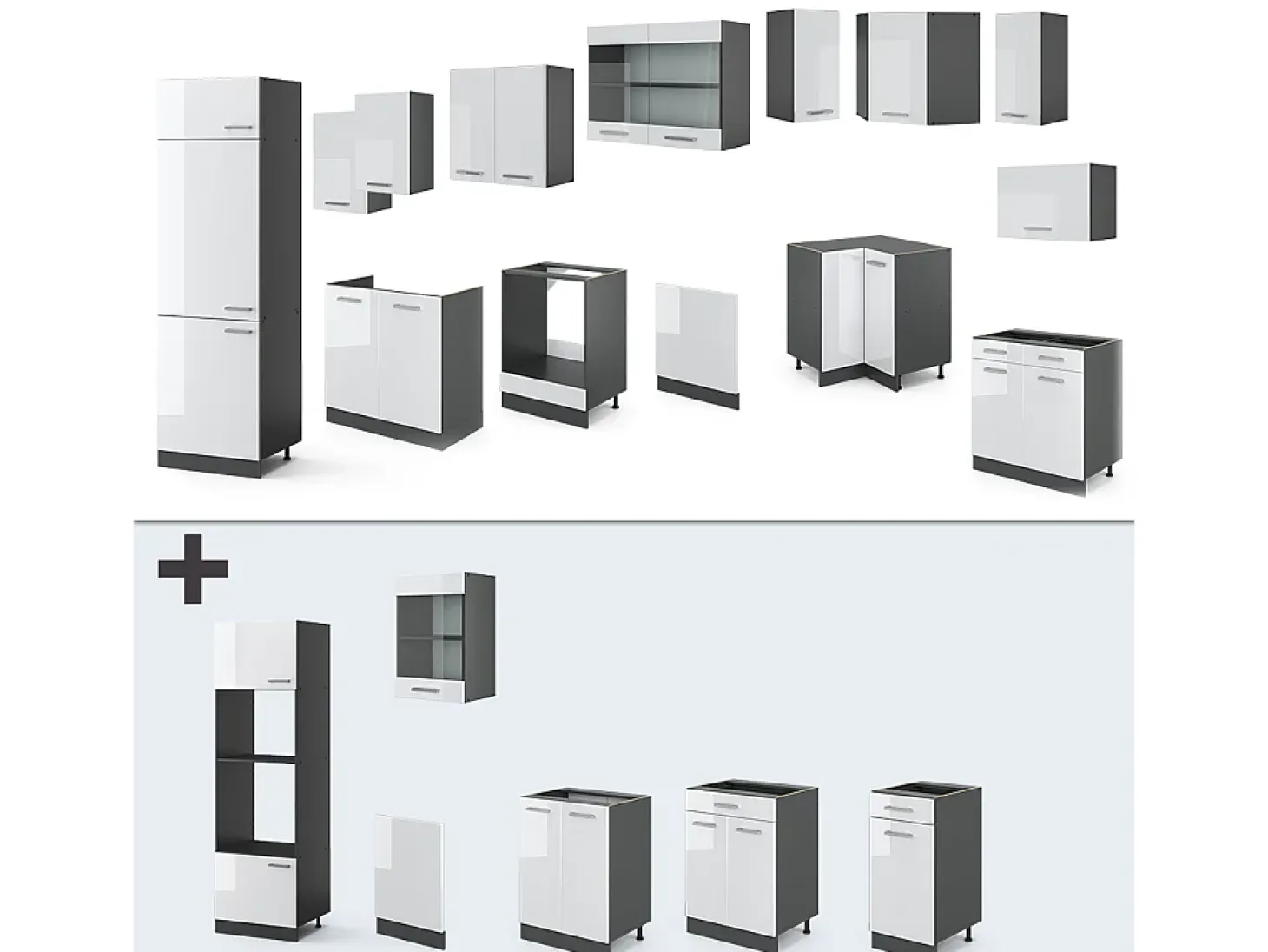 Cocina esquinera blanco brillo/antracita 287x60x81.6 r-line