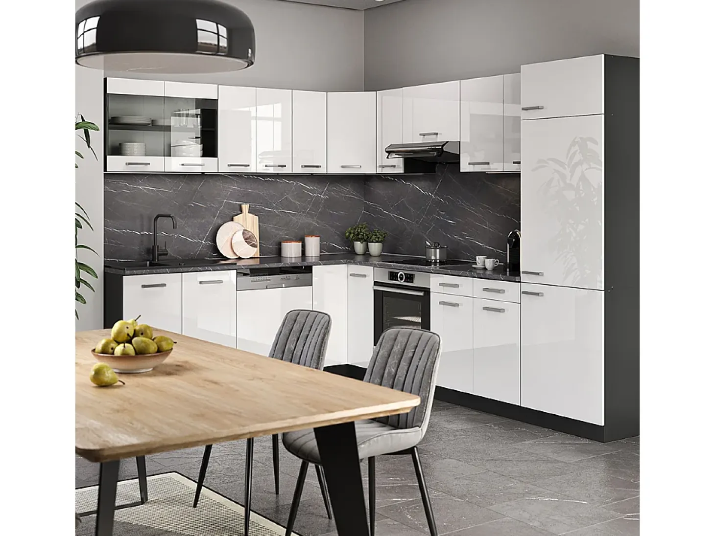 Cocina esquinera blanco brillo/antracita 287x60x81.6 r-line