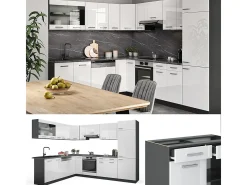 Cocina esquinera blanco brillo/antracita 287x60x81.6 r-line
