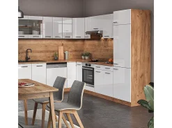 Cocina esquinera blanco brillo intenso/roble dorado 287x60x81.6 r-line