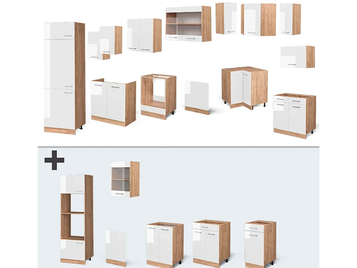 Cocina esquinera blanco brillo intenso/roble dorado 287x60x81.6 r-line