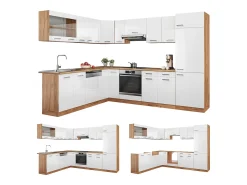 Cocina esquinera blanco brillo intenso/roble dorado 287x60x81.6 r-line