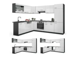 Cocina esquinera blanco brillo/antracita 287x60x81.6 r-line