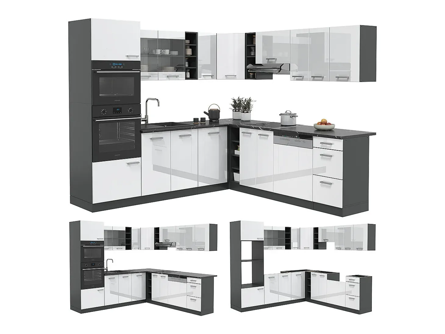 Cocina esquinera blanco brillo/antracita 247x60x81.6 r-line