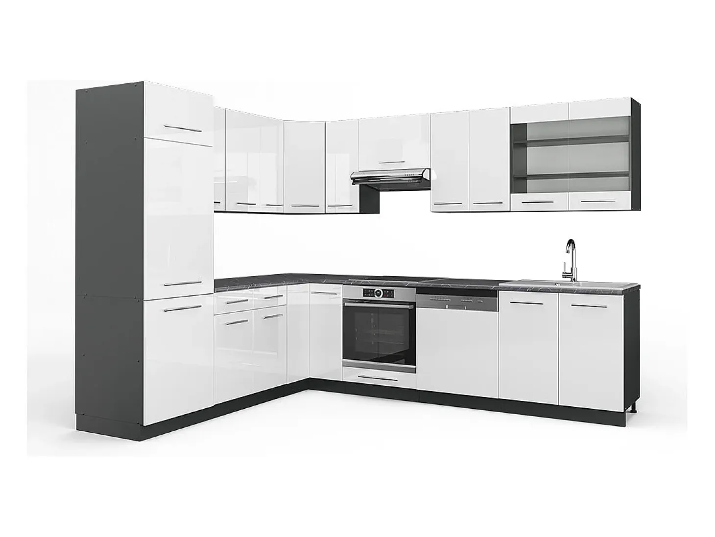 Cocina esquinera blanco brillo/antracita 287x46x81.6 fame-line