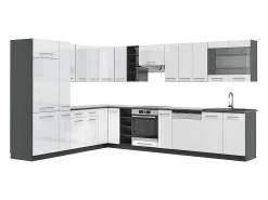 Cocina esquinera blanco brillo/antracita 347x46x81.6 fame-line