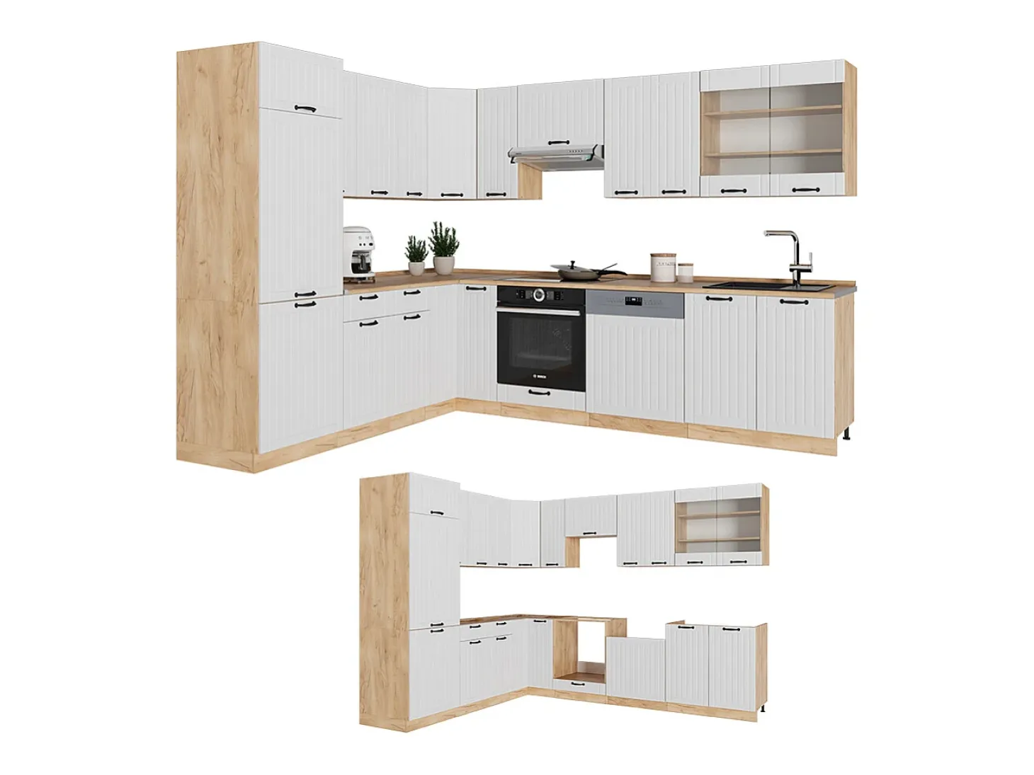 Cocina esquinera blanco casa de campo 287x60x81.6 fame-line