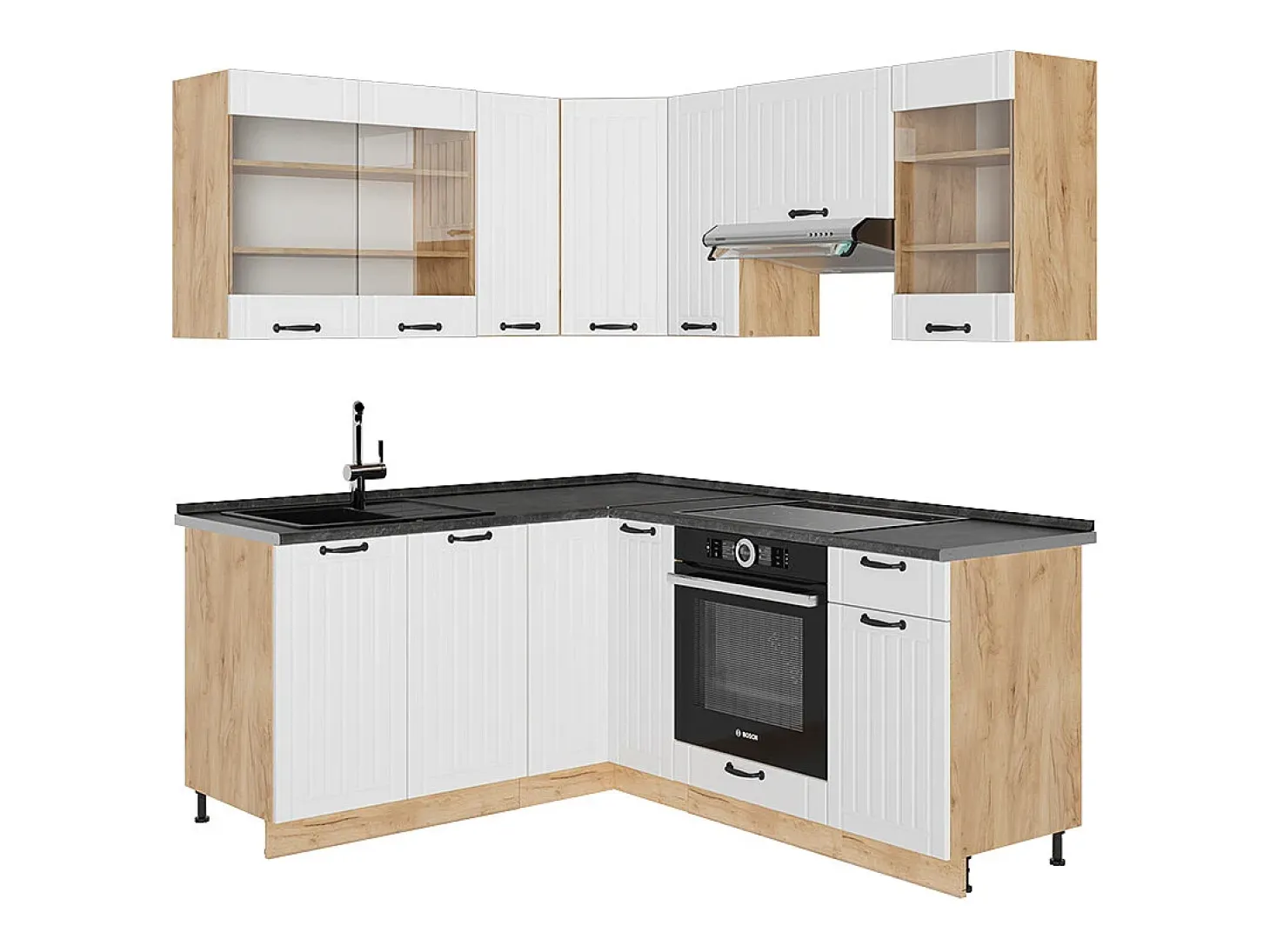 Cocina esquinera blanco casa de campo 190x60x81.6 fame-line
