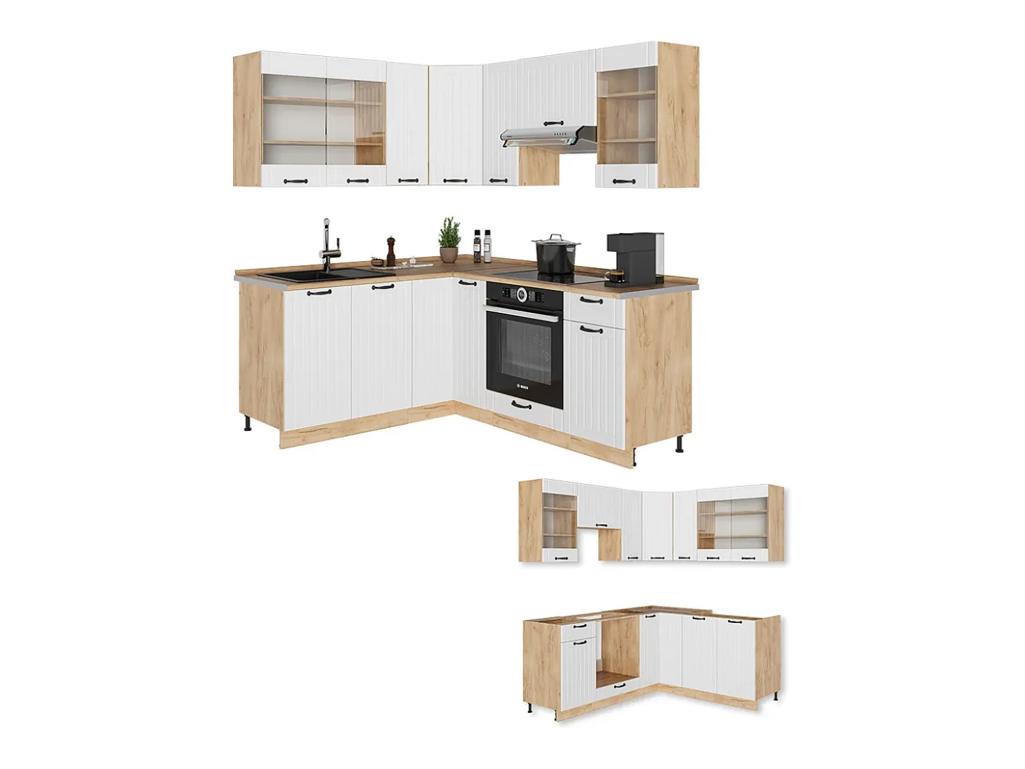 Cocina esquinera blanco casa de campo 190x60x81.6 fame-line