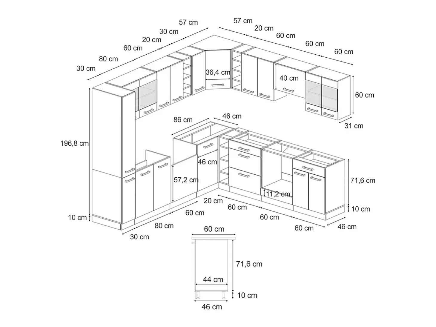 Cocina esquinera blanco/antracita 277x60x81.6 r-line