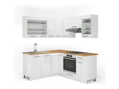 Cocina esquinera blanco/blanco alto brillo 190x46x81.6 fame-line