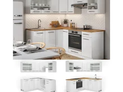 Cocina esquinera blanco/blanco alto brillo 190x46x81.6 fame-line