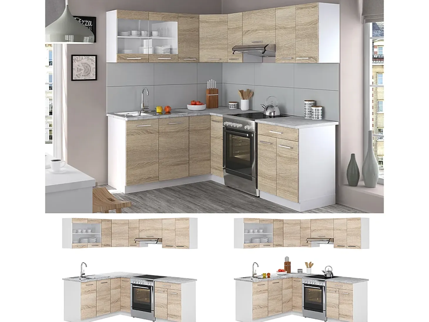 Cocina esquinera blanco/sonoma 210x60x81.6 rick