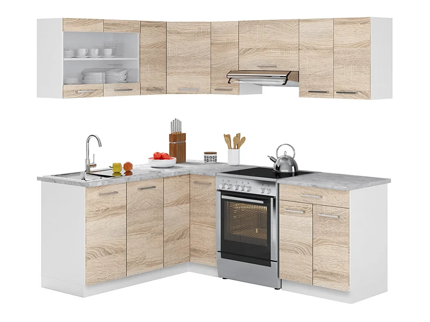 Cocina esquinera blanco/sonoma 210x60x81.6 rick