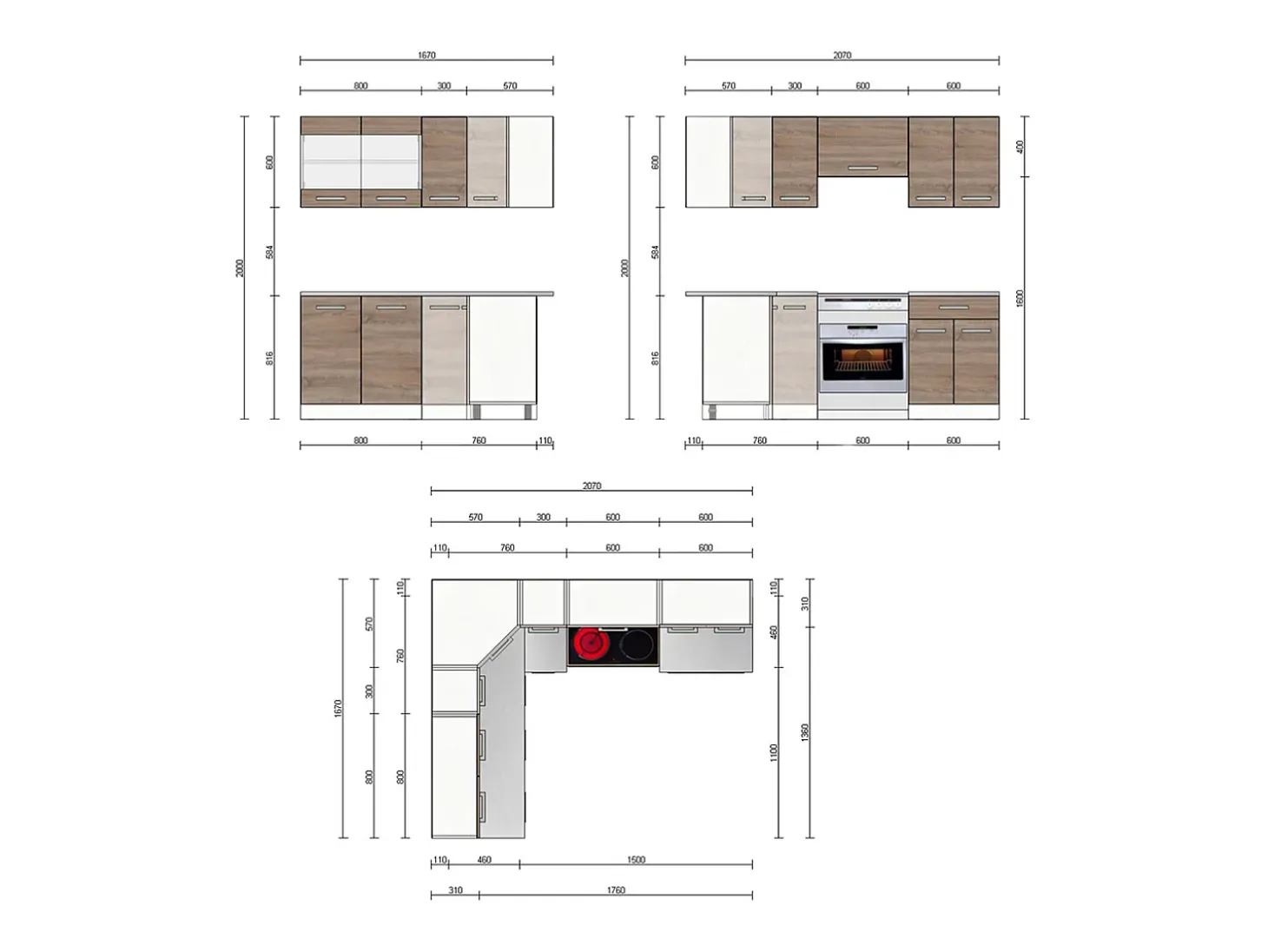 Cocina esquinera blanco/sonoma 210x60x81.6 rick
