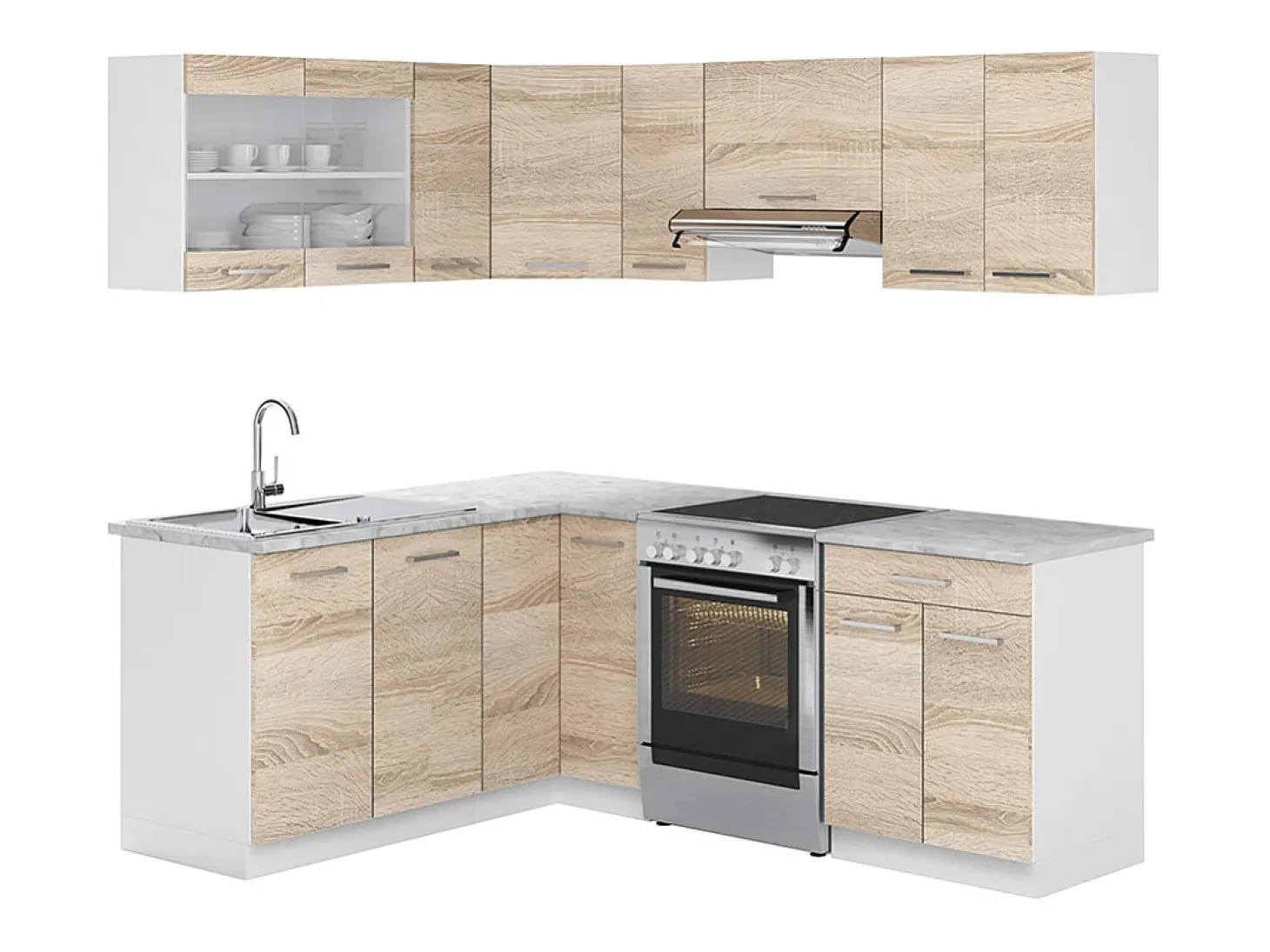 Cocina esquinera blanco/sonoma 210x60x81.6 rick