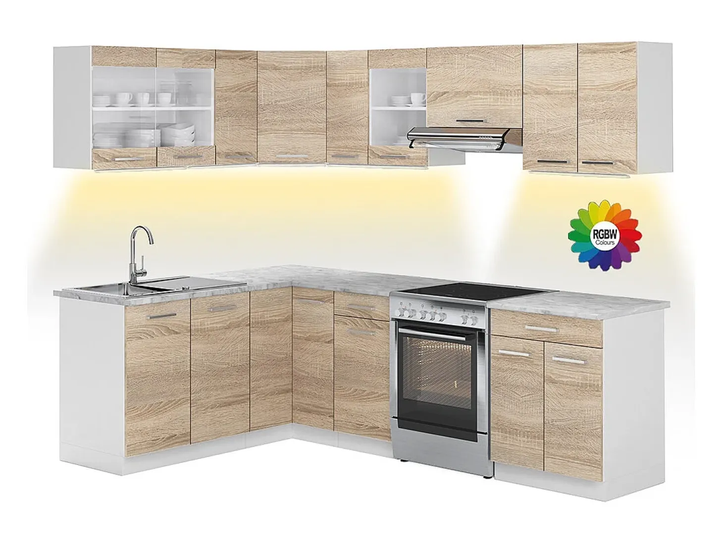 Cocina esquinera blanco/sonoma 247x60x81.6 rick
