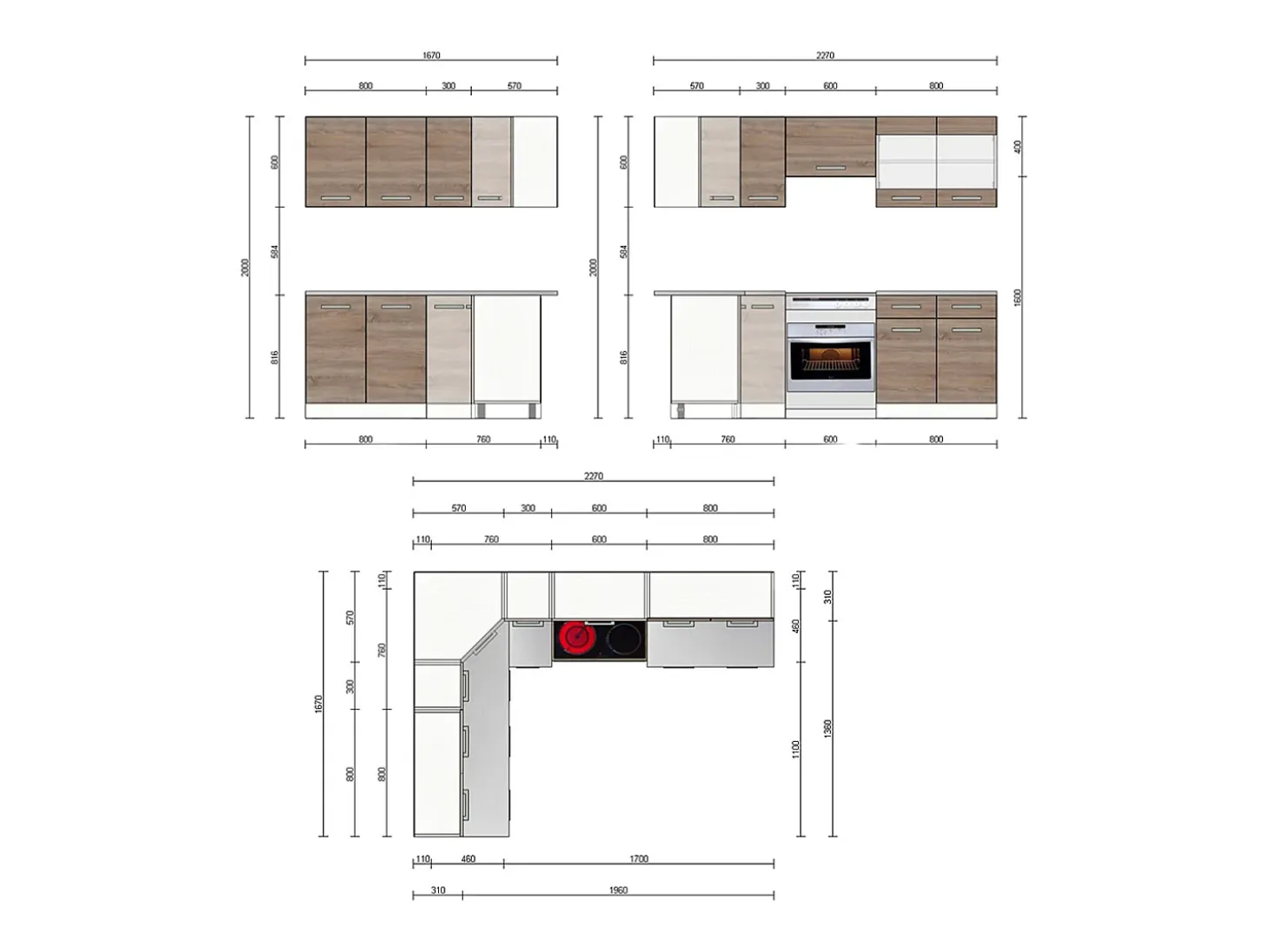 Cocina esquinera blanco/sonoma 227x60x81.6 rick