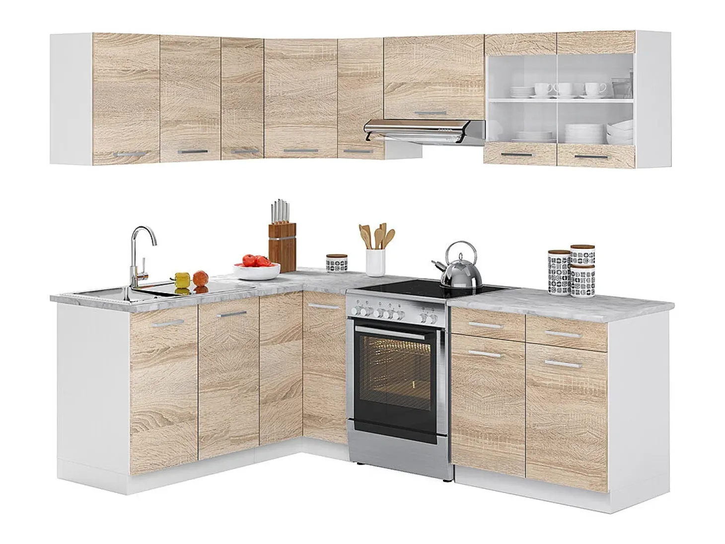 Cocina esquinera blanco/sonoma 227x60x81.6 rick