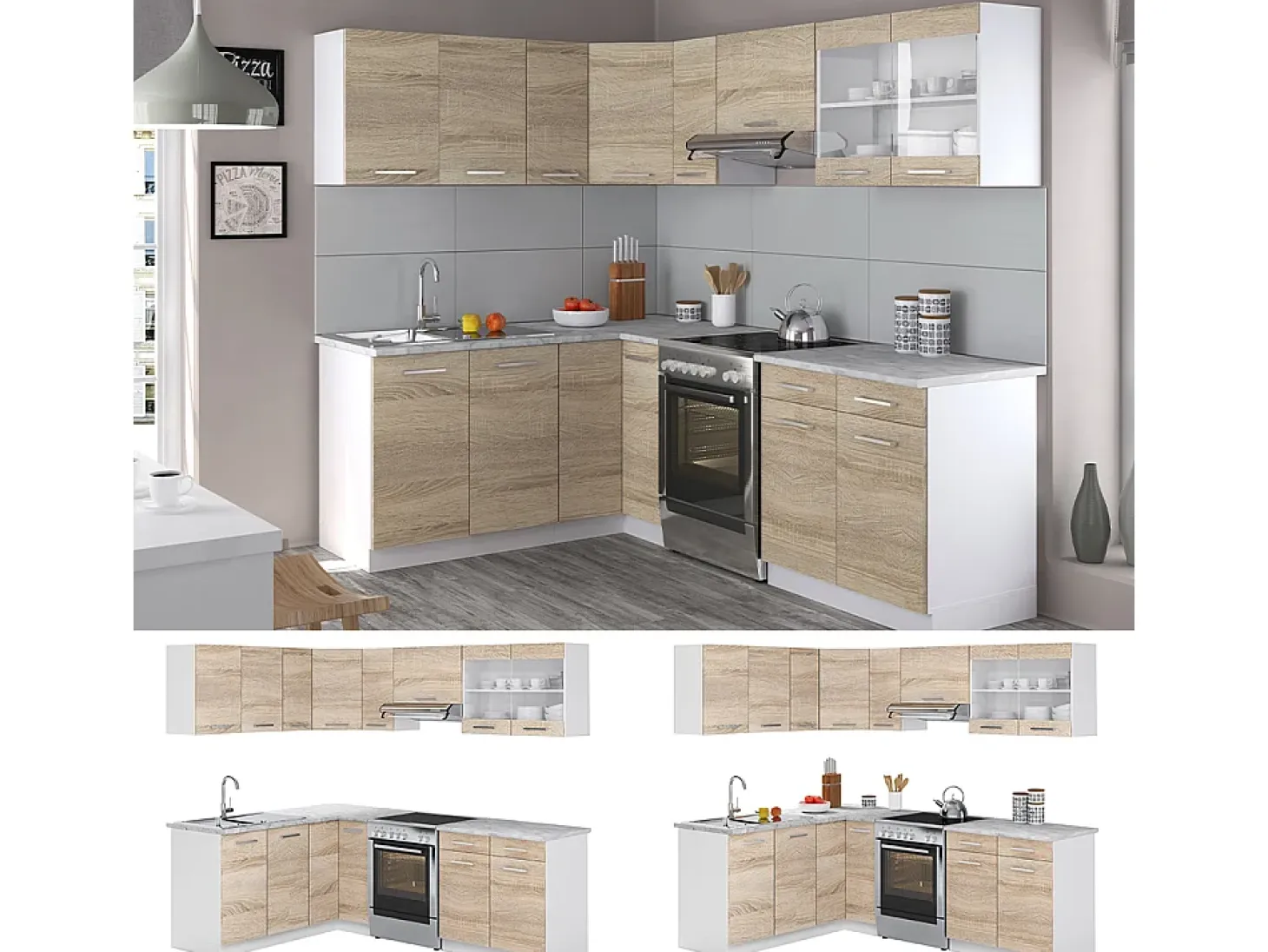 Cocina esquinera blanco/sonoma 227x60x81.6 rick