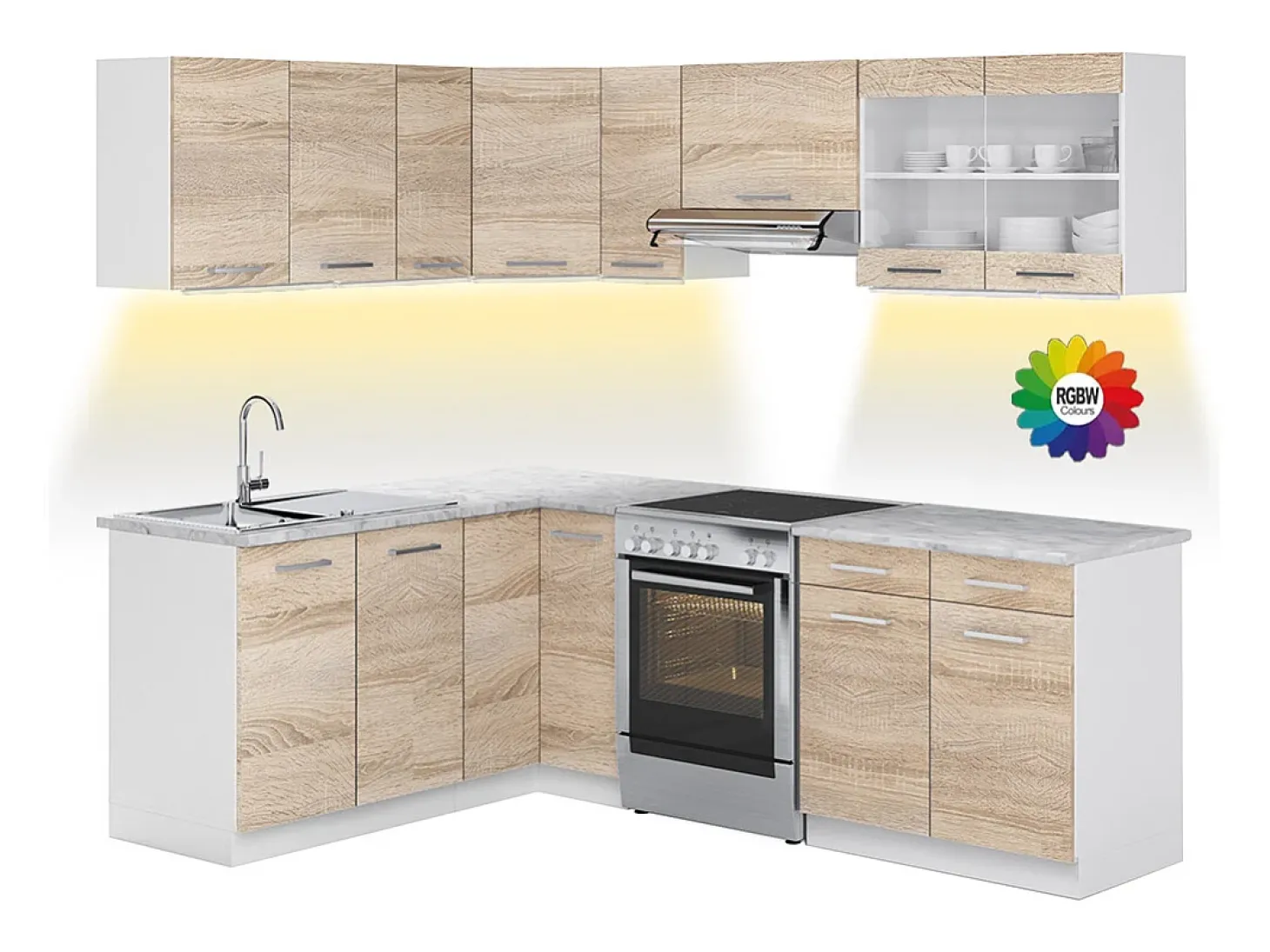 Cocina esquinera blanco/sonoma 227x60x81.6 rick