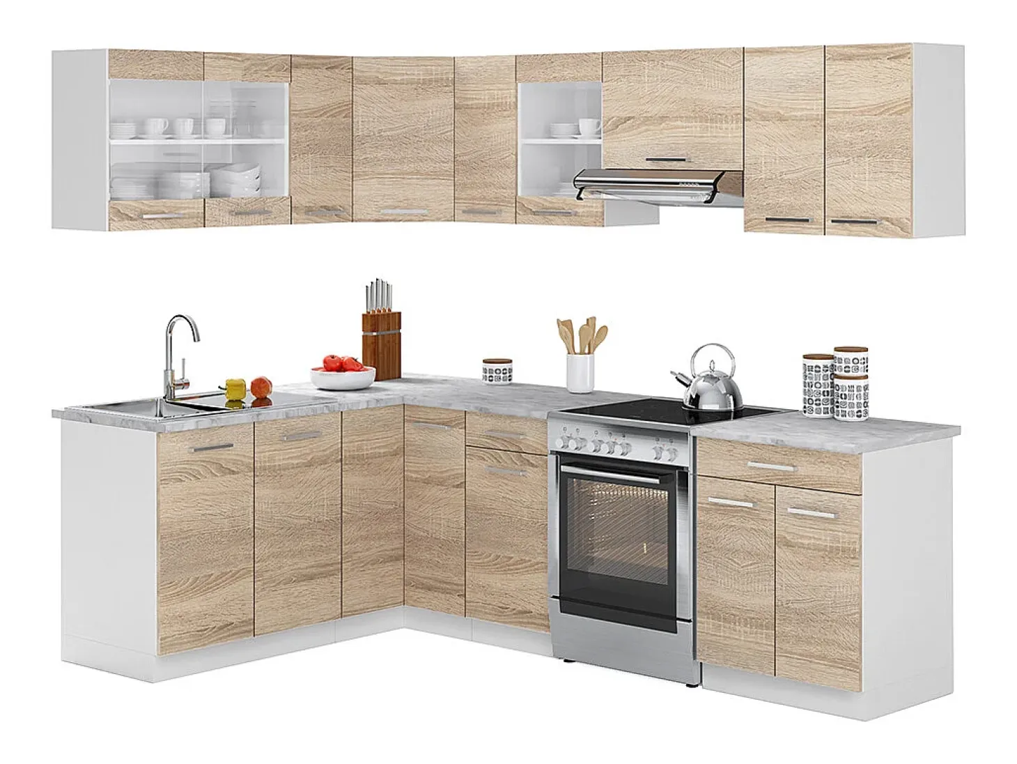 Cocina esquinera blanco/sonoma 250x60x81.6 rick