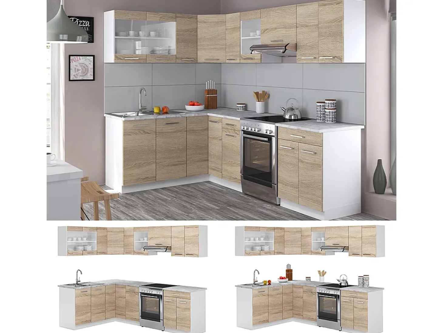 Cocina esquinera blanco/sonoma 250x60x81.6 rick