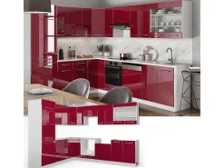 Cocina esquinera burdeos brillo intenso/blanco 287x60x81.6 fame-line