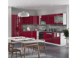Cocina esquinera burdeos brillo intenso/blanco 347x60x81.6 fame-line