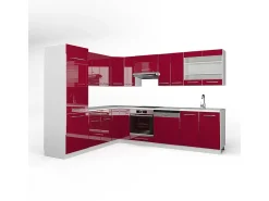Cocina esquinera burdeos brillo intenso/blanco 287x60x81.6 fame-line