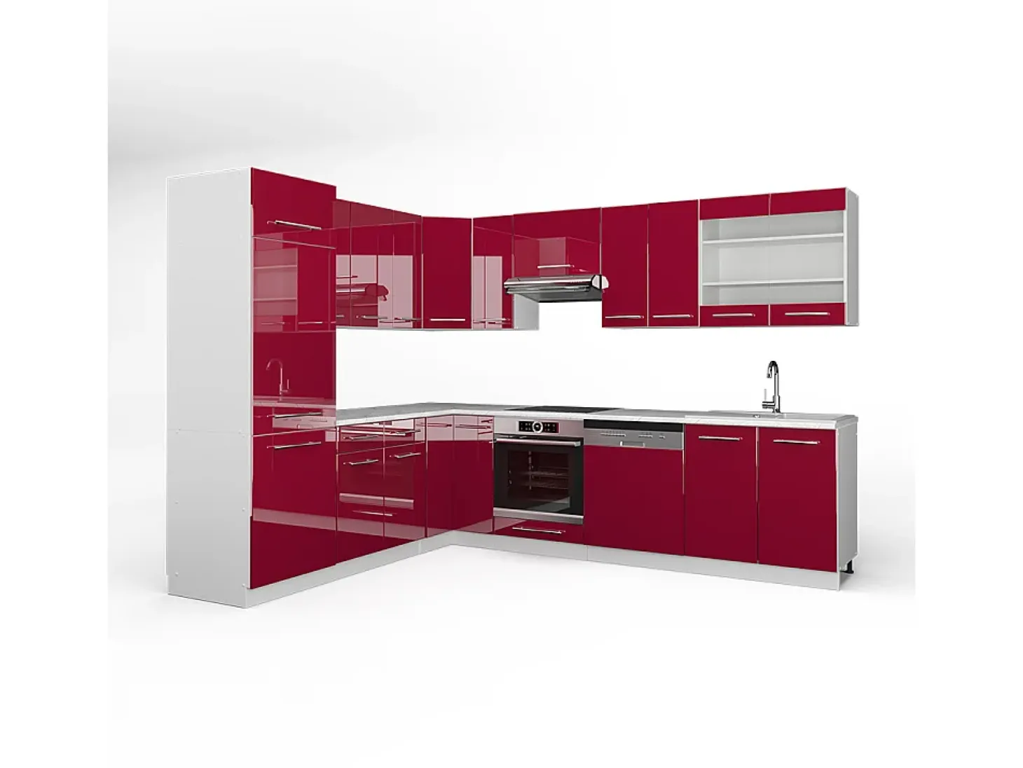 Cocina esquinera burdeos brillo intenso/blanco 287x60x81.6 fame-line