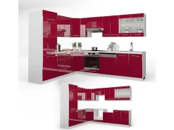 Cocina esquinera burdeos brillo intenso/blanco 287x60x81.6 fame-line