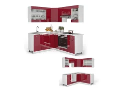 Cocina esquinera burdeos brillo intenso/blanco 190x60x81.6 fame-line